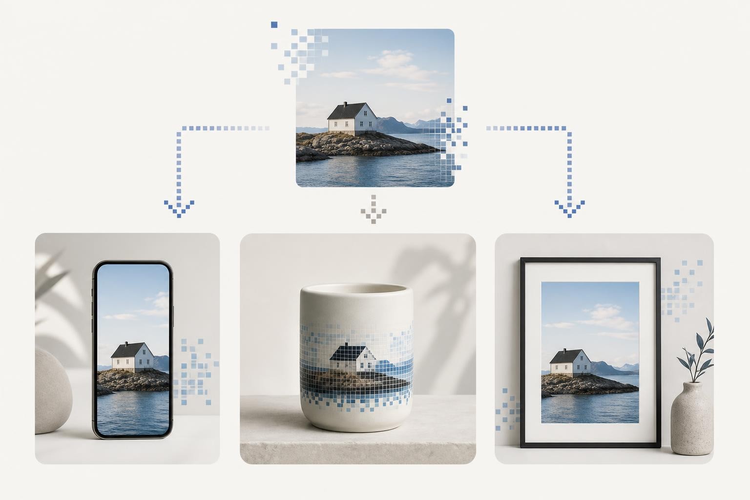 Tres destinos visuales para una imagen mejorada: pantalla, ficha de producto e impresión
